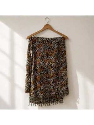 Leopard Print Fringe Scarf Animal Print Lightweight Wrap Shawl thumbnail 2