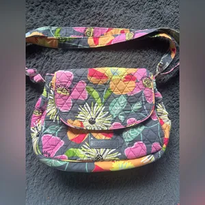 Vera Bradley shoulder bag with flap closure, gray with bright floral thumbnail 9