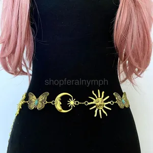 Gold Y2K Celestial Sun Moon Butterfly Chain Belt, Fits 30 to 47 Inches, X7GA1325 thumbnail 3