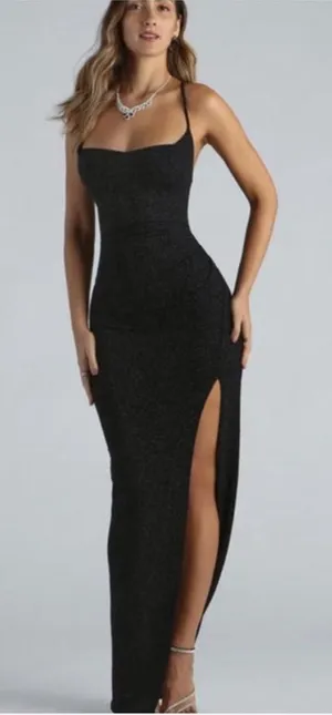 Windsor Lola Formal High Slit Glitzy Glitter Dress Black Size Medium thumbnail 1