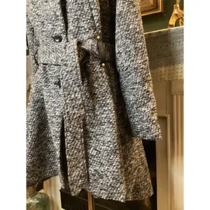 Yoki Womens Black White Boucle Knit Belted Trench Coat Jacket Size M JW2521 thumbnail 3