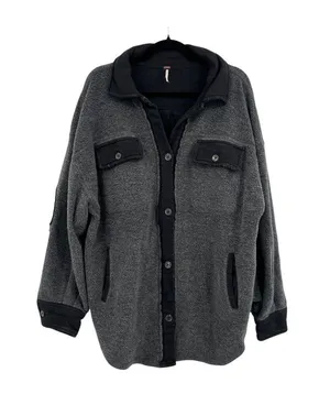 Free People Ruby Oversized Gray Button-Up Shacket Jacket Size Medium Boho Grunge thumbnail 1