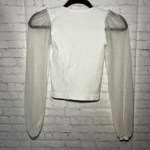 Free People Intimately Lost In Love White Ribbed Mesh Puff Sleeve‎ Top XXS thumbnail 2