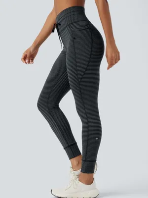 High Waisted Drawstring Striped Yoga Leggings with Pockets Size Small Athleisure thumbnail 8
