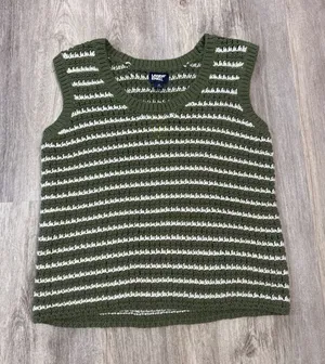 Lands End Womens Green White‎ Striped Knit Sweater Tank Vest Size Medium New thumbnail 1