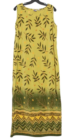 JM Collection‎ Vintage Dress Boho Tropical Retro Minimalist Floral Green Large thumbnail 1