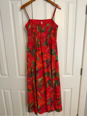 Maison d'Amélie tropical print red maxi dress NWT Size Small Linen Blend thumbnail 8