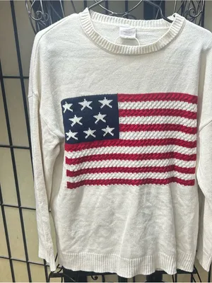 NWOT Fashion by Mirabeau USA Flag Embroidered Knit Crewneck Sweater: L thumbnail 2