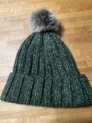 Carhartt Dark Green Knit Beanie with Faux Fur Pom thumbnail 3