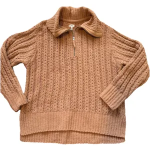 Aerie Chenille Womens Cable‎ Car Quarter Zip Sweater Size Medium Camel Cozy Soft thumbnail 2