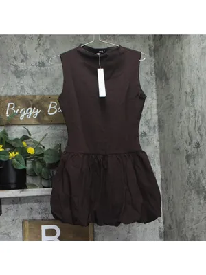 NWT Aqua Womens Ponte Mock Neck Bubble Mini Dress YCGD5097 Brown S thumbnail 2