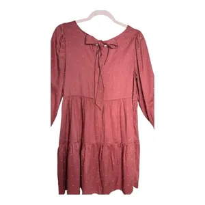 Anthropologie Rust Swiss Dot Tiered Mini Dress Long Sleeve Babydoll M thumbnail 5