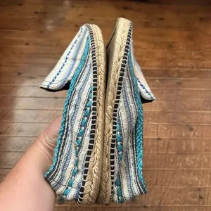 Manebi Anthro blue striped raffia size 8 artsy slip on flats thumbnail 3