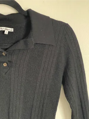 REFORMATION | Black Hermia Regenerative Merino Ribbed Polo Knit Sweater Sz M thumbnail 3