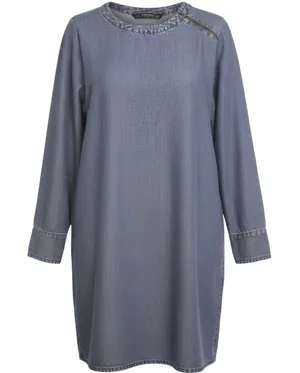 Zara Basic Long Sleeve Denim Shift Tunic Dress Shoulder Zip Blue Womens Size S‎ thumbnail 1