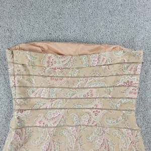 Kay Unger Womens Dress 8 Tan Satin Eyelet Strapless Paisley Print Side Zip Mini thumbnail 8