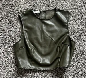 ZARA Leather Cap Sleeve Top thumbnail 1