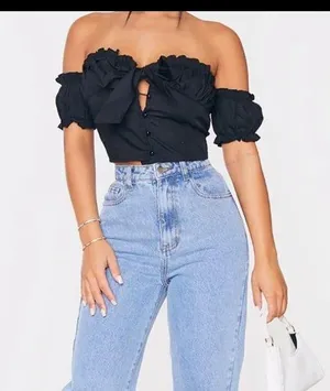 New s Petite Black Frill Detail Crop Blouse thumbnail 3