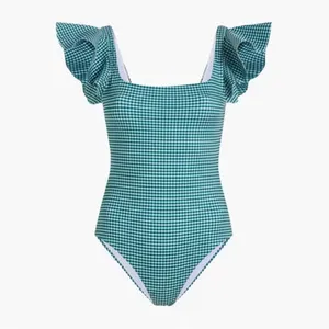 Hill House Home Rosie Green Gingham Ruffle One Piece Bathing Suit Size Medium thumbnail 2