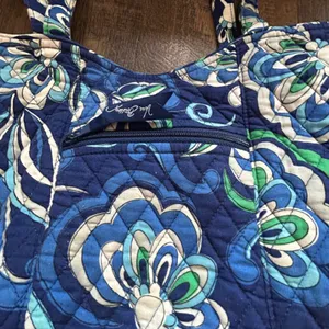 Vera Bradley Mediterranean Floral Quilted Cotton Tote Shoulder Bag Blue Green thumbnail 5