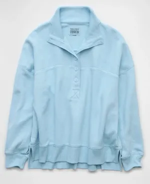 American Eagle Big Hug Henley Pullover Sweatshirt Light Blue thumbnail 1