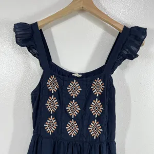 Miss‎ Me Navy Boho Embroidered Ruffle Strap Mini Dress Women's Large Lined Rayon thumbnail 8