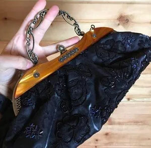 Vintage Black Floral Beaded Chain Crossbody Purse thumbnail 3