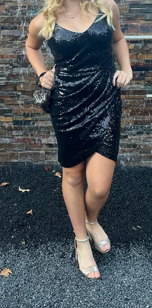 Lulus Black Sparkly Hoco Dress  thumbnail 1