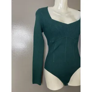 Abercrombie & Fitch Bodysuit Sweater Womens Medium Green Ribbed Long Sleeve thumbnail 3