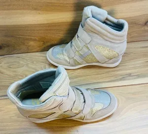 Skechers Wedge Hidden Heel Sneakers Hook & Loop closure Tan Womens size 6.5 sh20 thumbnail 5