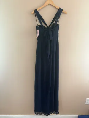 Dessy Draped Satin Grecian Column Gown Midnight Navy size 2 Bridesmaid Formal thumbnail 6