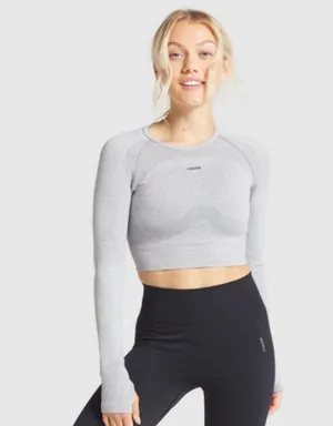 Gymshark Flex Sports Long Sleeve Crop Top Light Grey Marl thumbnail 1