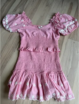 LoveShackFancy Pink Jarrah Mini Dress with Puff Sleeves thumbnail 2