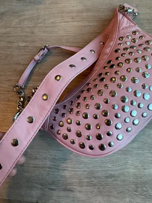 Núnoo Pluto Rivet Silky Pink Leather Crescent Studded Shoulder Bag Y2K thumbnail 8