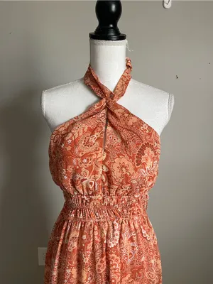 TRIXXI | Orange Floral Halter Midi Dress Sz XL thumbnail 3