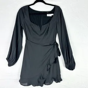 Hello Molly No Time For Love Dress Size 6 Black Mini Wrap Balloon Sleeve thumbnail 6
