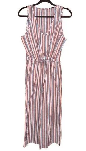 Drew Linen Blend Stripped Wide Leg Jumpsuit Romper Women's Medium Multicolor euc thumbnail 1