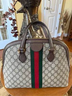 Gucci Brown GG Canvas Satchel with Green and Red Cherry Web Stripe thumbnail 3