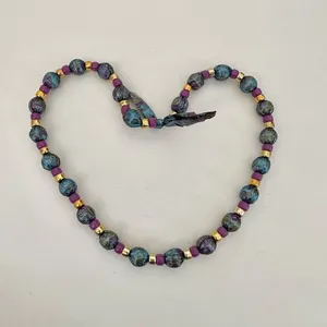 Blue purple and gold ribbon beaded necklace thumbnail 5