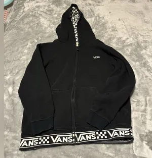 Vans Black Hoodie with White Checkered Lining thumbnail 1