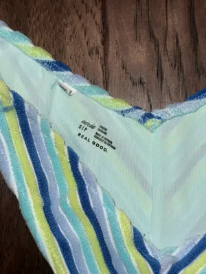 Aerie Striped V-Front Women’s Bikini Bottom — Blue, Yellow, White Small thumbnail 2