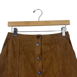 Abercrombie & Fitch Button Front Solid Mini Skirt Brown Boho Suede Size M thumbnail 2