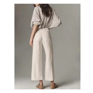 Anthropologie Maeve The Colette Ankle Cropped Linen Wide Leg Pants 25 thumbnail 2