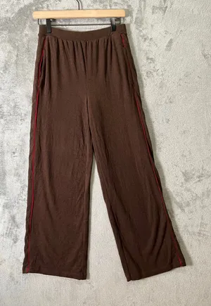 Varley Brushed Ribbed Wide Leg Pants Brown Contrast Stripe Lounge‎ Athleisure XS thumbnail 1