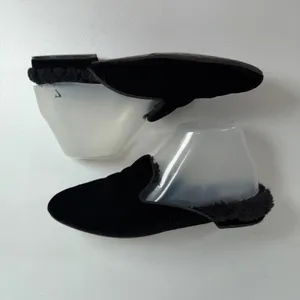 Birdies Size 7 Classic Phoebe Slippers Black Velvet Faux Fur Slide Shoes Women's thumbnail 4