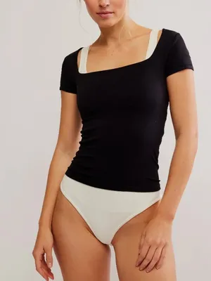 FREE PEOPLE NWT Clean Lines Baby Tee / Black thumbnail 1