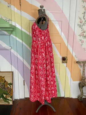 NWOT Crown & Ivy Tropical Red Sea Stripe Cotton Smocked Maxi Dress Petite L🧡🎀 thumbnail 7