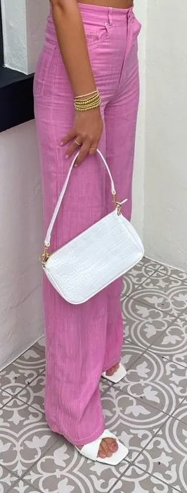 Zara Hot Pink High-Waist Wide Leg Pants thumbnail 1