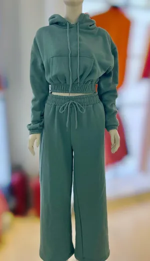 Long Sleeve Sweatsuit Set With Hoodie And Wide Legs, Size M thumbnail 1