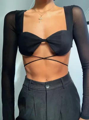 Princess Polly Titan Long Sleeve Black Top thumbnail 1